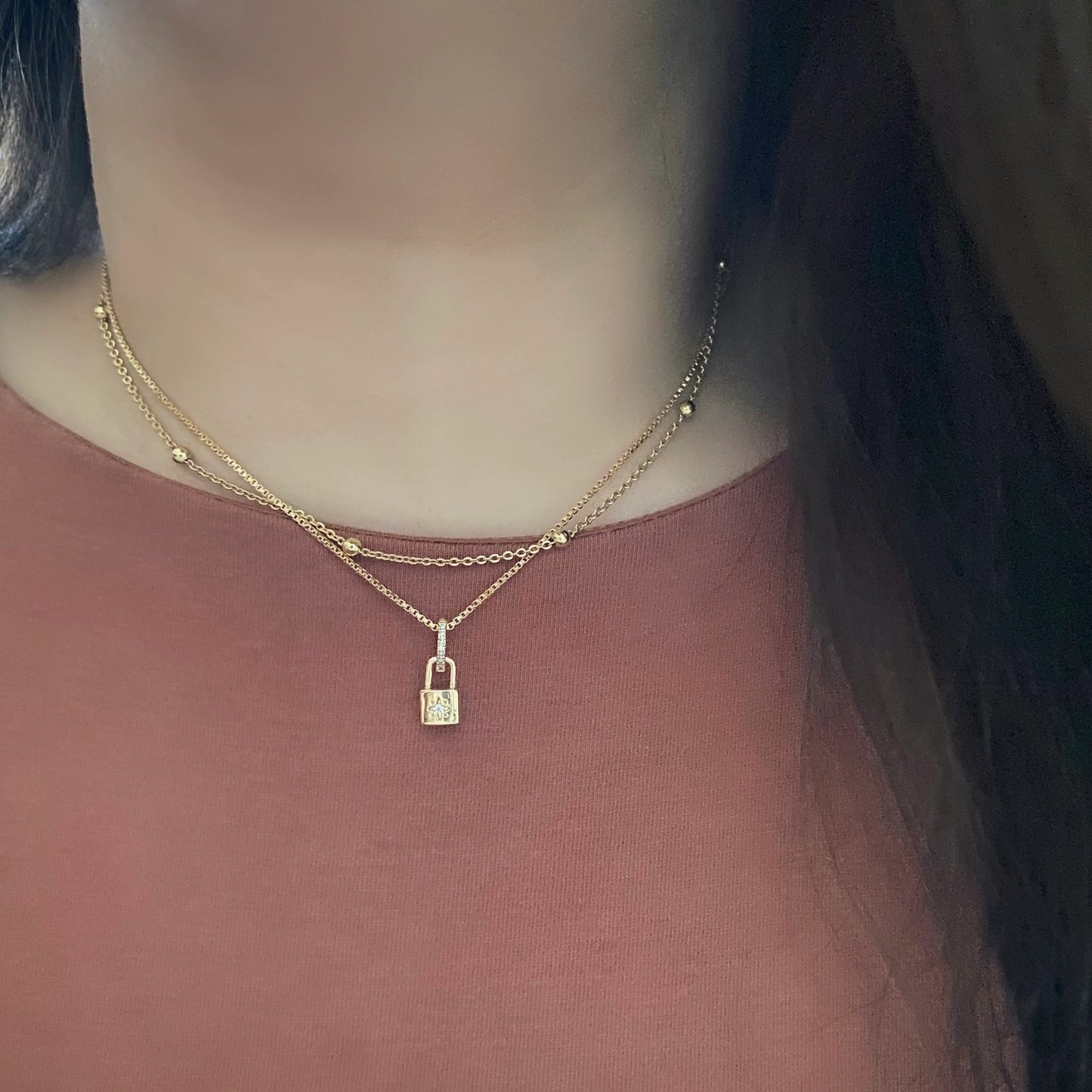 Gold Lock Charm Chain Necklace