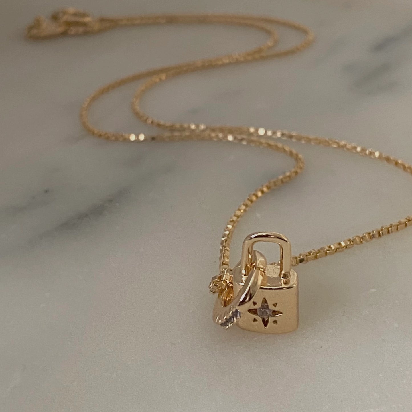 Gold Lock Charm Chain Necklace