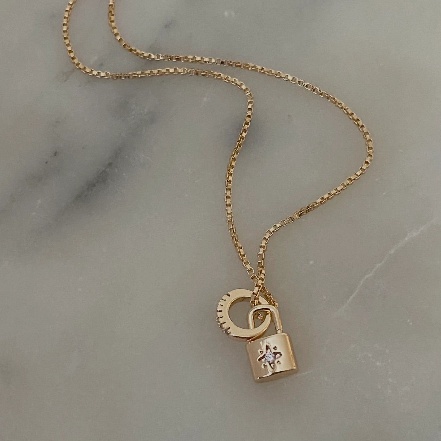 Gold Lock Charm Chain Necklace