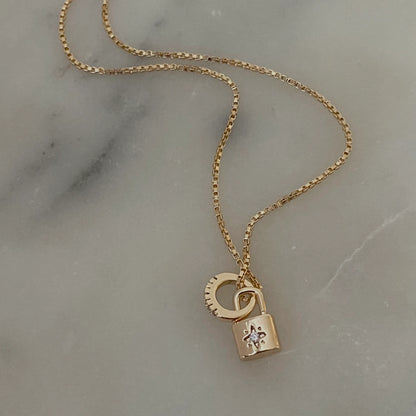 Gold Lock Charm Chain Necklace