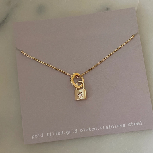 Gold Lock Charm Chain Necklace